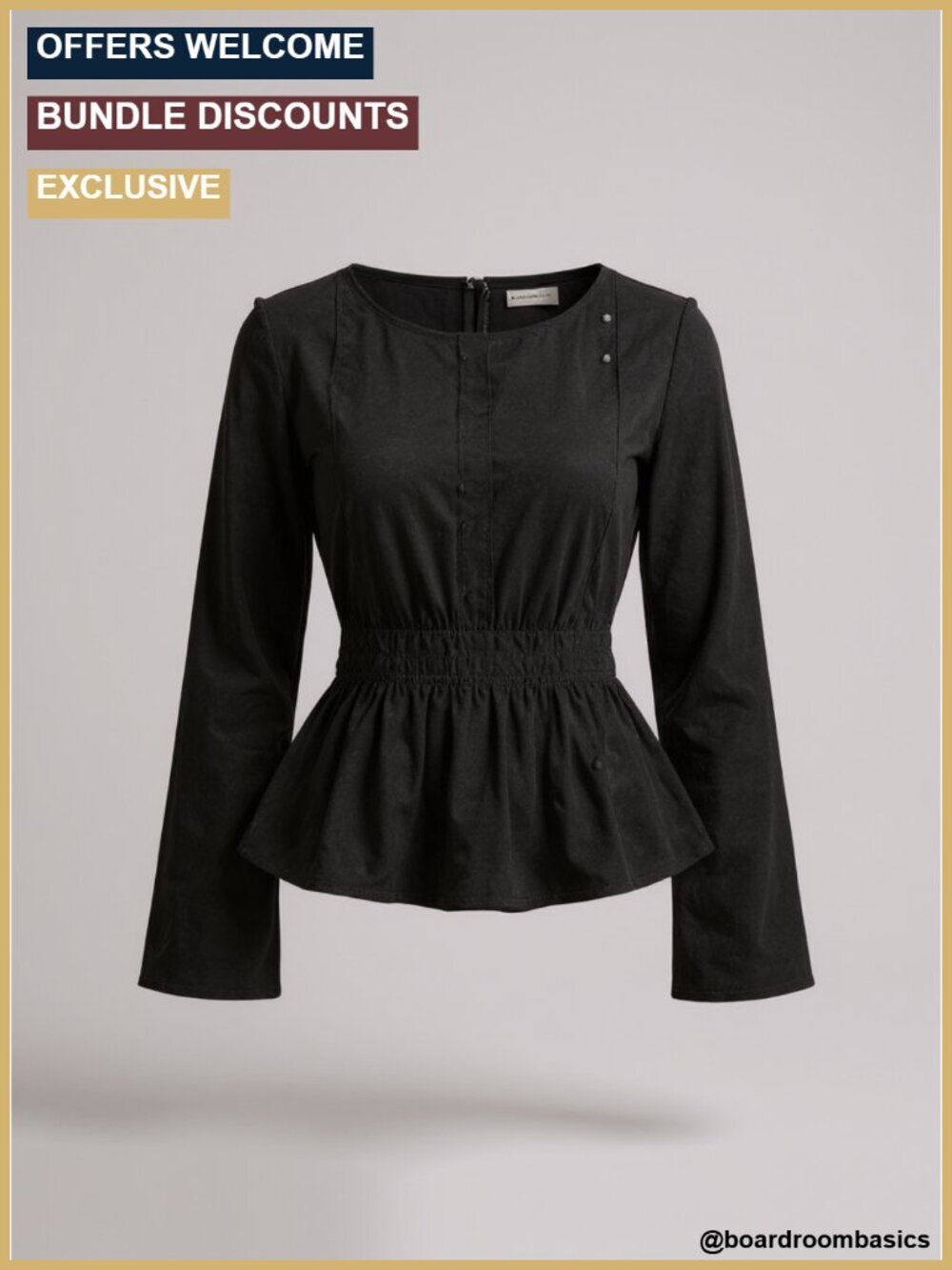 Ruffle Peplum Blouse Bow Long Sleeve Boat Neck Smocked Going Out Top